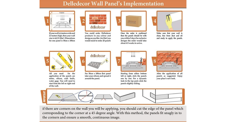 DL02 - 3D Brown Brick Effect Wall Panel 50x100cm