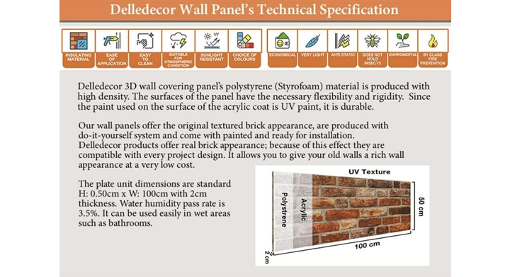 DL171 - 3D Old Brick Effect Wall Panel 50x100cm  